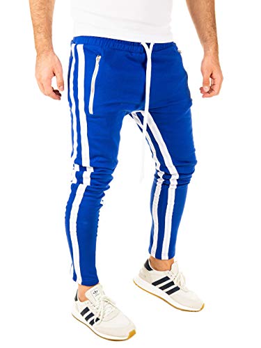 PITTMAN Herren Retro Jogginghose 2 Streifen Slim-Fit, Blau/Weiß (0301), XS von PITTMAN