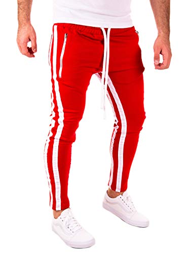 PITTMAN Herren Retro Jogginghose 2 Streifen Slim-Fit, Rot/Weiß (0201), M von PITTMAN