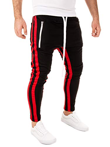 PITTMAN Herren Retro Jogginghose 2 Streifen Slim-Fit, Schwarz/Rot (1602), M von PITTMAN