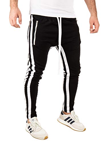 PITTMAN Herren Retro Jogginghose 2 Streifen Slim-Fit, Schwarz/Weiß (1601), XL von PITTMAN