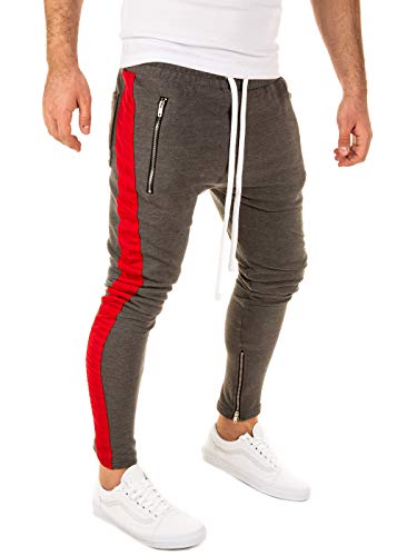PITTMAN Herren Retro Jogginghose mit Reißverschlüsse an den Beinenden, Anthrazit/Rot (0402), S von PITTMAN