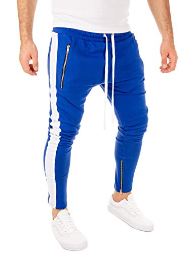 PITTMAN Herren Retro Jogginghose mit Reißverschlüsse an den Beinenden, Blau/Weiß (0301), XS von PITTMAN
