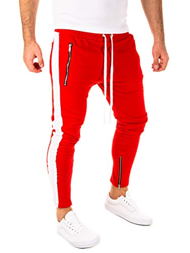 PITTMAN Herren Retro Jogginghose mit Reißverschlüsse an den Beinenden, Rot/Weiß (0201), S von PITTMAN