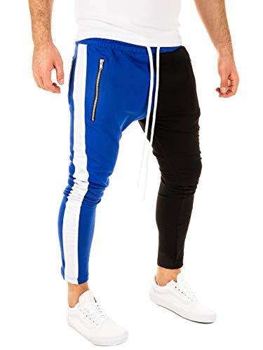 PITTMAN Herren Retro Jogginhose Merger Slim-Fit, Blau/Schwarz/Weiß (031601), L von PITTMAN