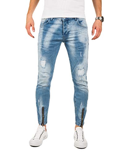 PITTMAN Jeans Skinny Fit M424 - Zerrissene Jeans Herren - Blaue Zerrissene Hose - Stretchjeans - Enge Jeanshose Männer, Blau (Denim Blue), W33/L32 von PITTMAN