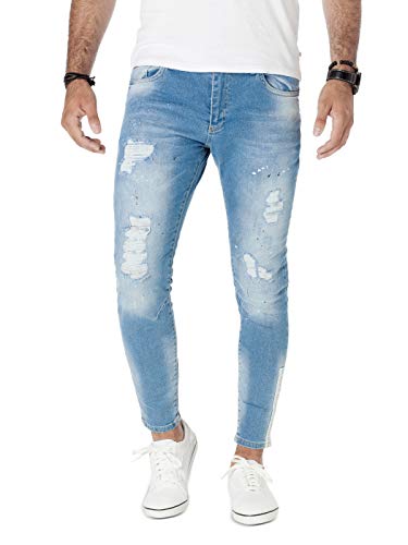 PITTMAN Jeans Skinny Fit M428 - Zerissene Jeans Herren - Blaue Hose eng Stretchjeans - Männer Strecht Hosen, Blau (Blue Denim), W30/L32 von PITTMAN