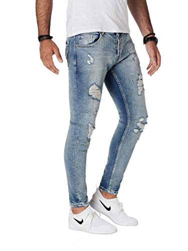 PITTMAN Jeans Skinny Fit M432 - Zerrissene Jeans Herren - Blaue Zerrissene Hose - Stretchjeans - Enge Jeanshose Männer, Blau (Blue Denim), W34/L32 von PITTMAN