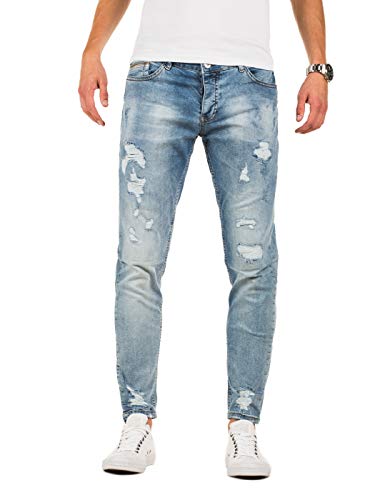 PITTMAN Jeans Skinny Fit M434 - Zerissene Jeans Herren - Blaue Hose eng Stretchjeans - Männer Strecht Hosen, Blau (Blue Denim), W31/L32 von PITTMAN