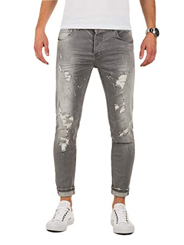 PITTMAN Jeans Skinny Fit M441 - Zerrissene Jeans Herren -graues Zerrissene Hose - Stretchjeans - Enge Jeanshose, Grau (Grey Denim 93097), W32/L32 von PITTMAN