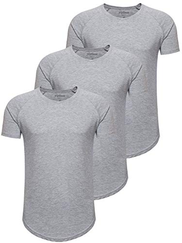 PITTMAN T-Shirt Herren 3er Pack Oversize Finn Sommer Rundhals-Ausschnitt graues Slim Fit Moderner Männer Tshirt Melange, Grau (D. Gray 1639073), XL von PITTMAN