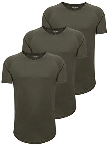 PITTMAN Tshirt Herren 3er Pack Sommer Oversize Finn Rundhals Oliv Shirt Slim Fit Fitness Männer T-Shirt Khaki - lang, Grün (F. Night 1904143), 6XL von PITTMAN