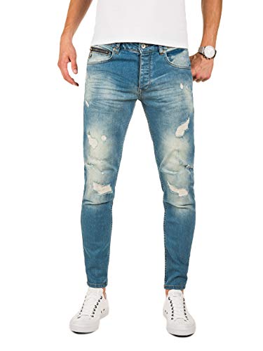 PITTMAN Zerissene Jeans Herren Slim Fit M421 - Biker Jeanshosen für Männer - Zerrissen Hose Sommer Stretch Chino, Blau (Blue Denim X5), W36/L32 von PITTMAN