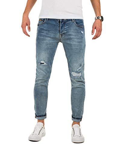 PITTMAN Zerrissene Jeans Skinny Fit M447 - Enge Jeanshose für Maenner - Blaue Hose eng Stretchjeans - Strech Hosen, Blau (Blue Denim), W30/L32 von PITTMAN