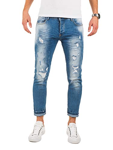 PITTMAN Zerrissene Jeans Skinny Fit M448 - Enge Jeanshose für Maenner - Blaue Hose eng Stretchjeans - Strech Hosen, Blau (Blue Denim), W31/L32 von PITTMAN