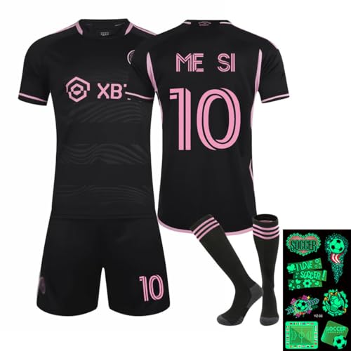 PIUMOJ Fußballtrikot für Kinder, Fussball Jersey Football Trikots, Kurzarmtrikot Shorts Set, Fußball Trikot Set mit Socken und Fußball Tattoo, Fußballbekleidung Nr.10, Höhe 150–160 cm von PIUMOJ