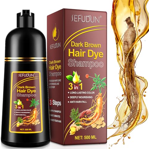 Dunkelbraun Haarfärbeshampoo, Sofort Haarfarben Shampoo Haarfärbemittel Haarfärbung, Haarfärbemittel in wenigen Minuten, Natürliches und Langanhaltendes Haarfärbeshampoo für Männer und Frauen, 500ML von PIUSEQEW