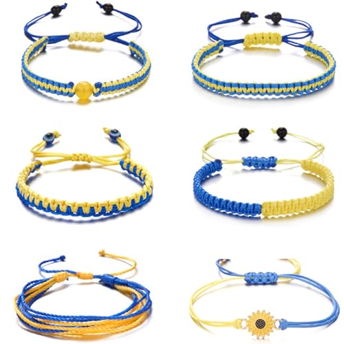 PIUpiuLIANG Ukraine -Armbänder für Frauen und Männer, 6 -pcs verstellbare geflochtene Armbänder, gelbe blaue Farbkette für Geschenke PIUpiuLIANG Ukraine -Armbänder für Frauen und Männer, 6 -pcs verstellbare geflochtene Armbänder, gelbe blaue Farbkette für Geschenke von PIUpiuLIANG