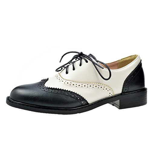 PIVAPAM Damen-Sattelschuhe mit Flügelspitze, klobiger Absatz, Lackleder, Vintage-Brogue-Schnürung, zweifarbig, Schwarz und Weiß, Schwarz / Beige, 39 EU PIVAPAM Damen-Sattelschuhe mit Flügelspitze, klobiger Absatz, Lackleder, Vintage-Brogue-Schnürung, zweifarbig, Schwarz und Weiß, Schwarz / Beige, 39 EU von PIVAPAM