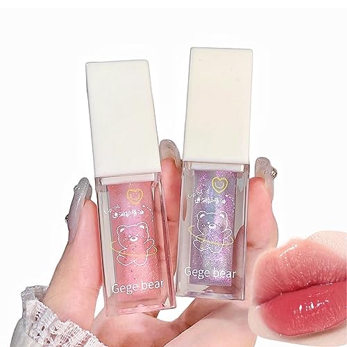 Bear Lip Glaze Holographic Glitter Plumping Lip Gloss, Shimmery Liquid Lipstick Lip Oil Buildable Lip Color Nourishing Moisturizing Glossy Shiny Juicy Lip Care Oil for Women and Girls (2PCS) von PIWINE