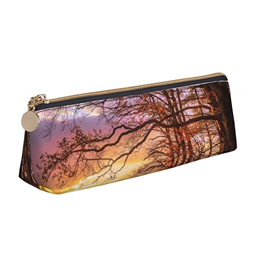 Federmäppchen aus Leder, dreieckig, Schwein, für Mädchen und Jungen, niedliches Stifteetui, Make-up-Tasche, ideales Geschenk für Schule, Büro und Reisen, Lonely Bench Sunset, Einheitsgröße, von PIWINE