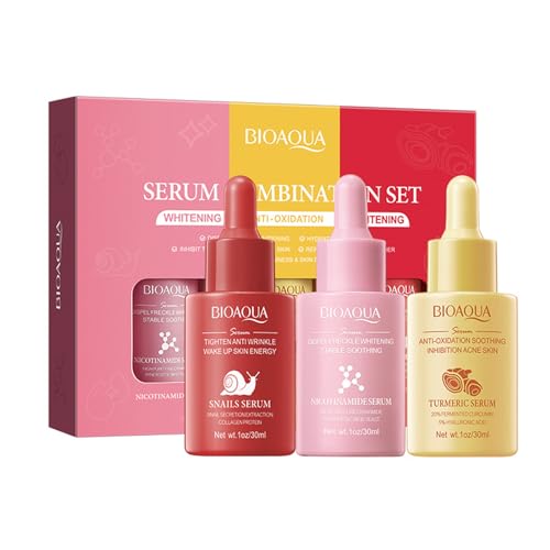 Gesichtsserum Haut Täglich Hautpflege Set, Aufhellendes Serum für Gesicht Inklusive Schnecke Serum, Kurkuma Serum, Niacinamid Serum Anti-Falten Reduziert Akne Aufhellen Hautton Geschenkset für Mädchen von PIWINE