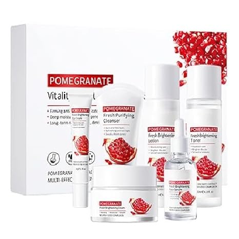 Granatapfel-Hautpflege-Set für Teenager-Mädchen, 6-in-1-Hautpflege-Geschenkset mit Gesichtsreiniger, Toner, Lotion, Gesichtsserum, Gesichtscreme, Augencreme, Gesichtspflege, Hautpflege-Set, Geschenke von PIWINE