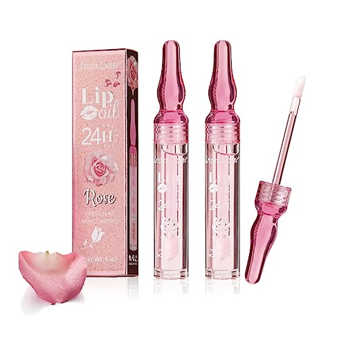 Hydrating Lip Oil Set, Rose Lip Plumper Lip Glow Oil Clear Tinted Lip Balm, Long Lasting Nourishing Locks In Moisture to Prevent Chapped Lips, Water Glossy Lip Gloss Non-Sticky Shine Lip Tint (2PCS) von PIWINE