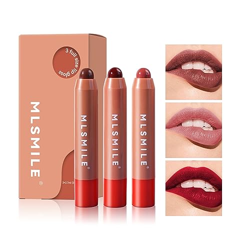 Matte Lippenstift Stick Mini Crayon Lippenstift Set, cremige Textur 3 Farben Lip Liner Lip Glaze Longwear Wasserdicht Dunkelrot Full Coverage Feuchtigkeitsspendender Lippenstift Make-up Geschenk für von PIWINE