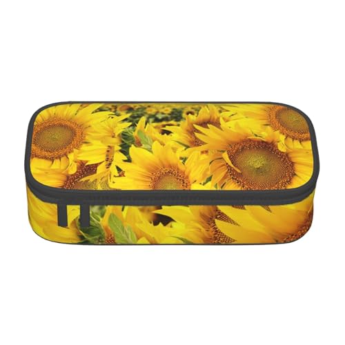 Romantisches Herz-Federmäppchen für Mädchen und Jungen, großes Fassungsvermögen, niedliches Stiftetui, Make-up-Tasche, ideales Geschenk für Schule, Büro und Reisen, Sonnenblumenfeld, Einheitsgröße, von PIWINE