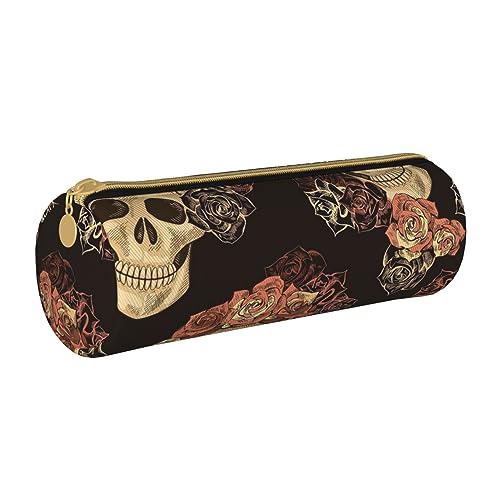 Rundes Federmäppchen aus Leder mit fliegendem Flugzeug für Mädchen und Jungen, niedliches Stifteetui, Make-up-Tasche, ideales Geschenk für Schule, Büro und Reisen, Rose Skull, Einheitsgröße, von PIWINE