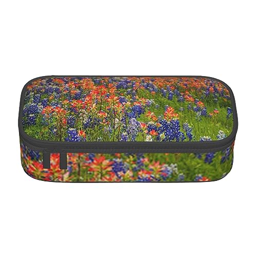 Texas Bluebonnets Federmäppchen für Mädchen und Jungen, großes Fassungsvermögen, niedliches Stiftetui, Make-up-Tasche, ideales Geschenk für Schule, Büro und Reisen, Texas Bluebonnets Landschaft, von PIWINE