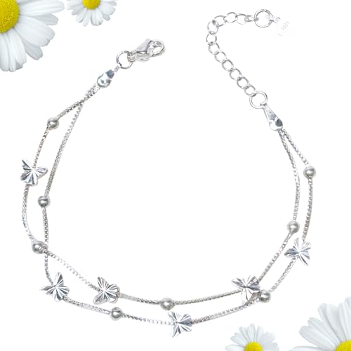 PIWOSGOL Armband Silber 925 Damen, Schmetterlinge Armbänder Damen mit Geschenkbox, Armkette Damen Silber Verstellbare Layered, Geburtstag Muttertag Weihnachten Geschenk für Mama Ehefrau Freundin von PIWOSGOL