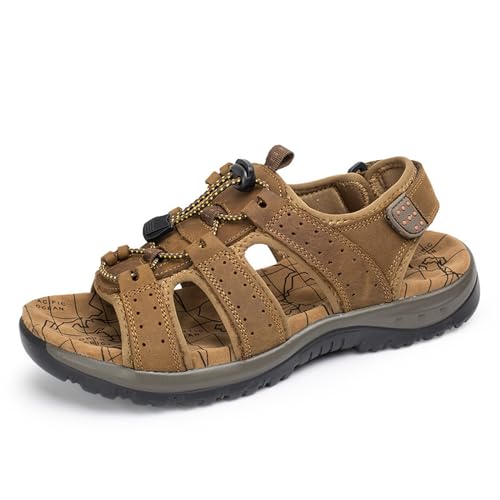 PIWYTRB Herren-Ledersandalen, Wandern, Outdoor, Wasser, Strand, Sport, Herren-Sandalen for den Sommer mit offenen Zehen, verstellbaren Riemen (Color : Light brown, Size : 39 EU) von PIWYTRB