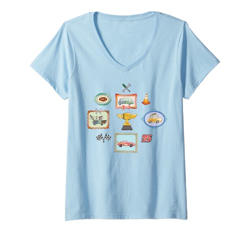 Damen Disney and Pixar's Cars Coquette Picture Frames & Trophy T-Shirt mit V-Ausschnitt von Disney Pixar
