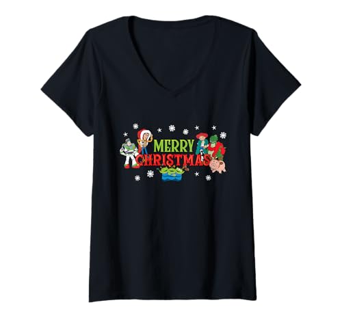 Damen Disney and Pixar's Toy Story Merry Christmas Holiday Group T-Shirt mit V-Ausschnitt von Disney Pixar