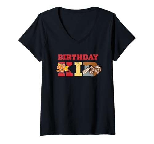 Damen Disney & Pixar's Cars Birthday Kid Party Matching Gift T-Shirt mit V-Ausschnitt von PIXAR