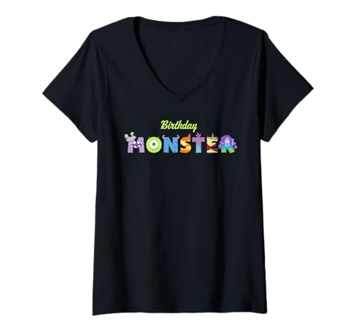 Damen Disney & Pixar's Monsters, Inc. Birthday Monster Party T-Shirt mit V-Ausschnitt von PIXAR