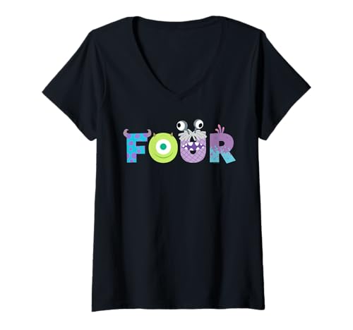 Damen Disney & Pixar's Monsters, Inc. Numbers 4th Fourth Birthday T-Shirt mit V-Ausschnitt von PIXAR