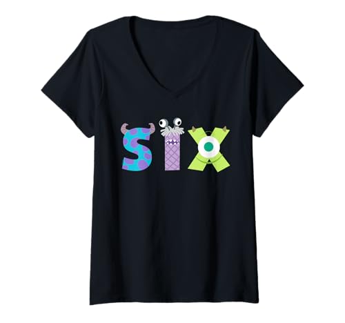 Damen Disney & Pixar's Monsters, Inc. Numbers 6th Sixth Birthday T-Shirt mit V-Ausschnitt von PIXAR