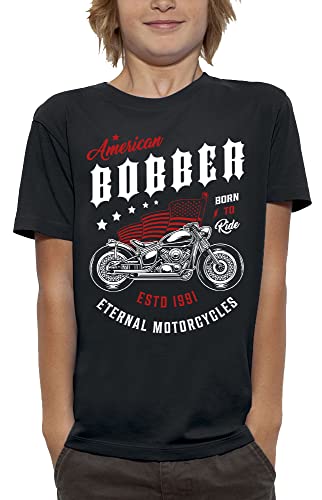 PIXEL EVOLUTION T-Shirt American Bobber – Born to Ride – Chooper – Bikers Kinder, Schwarz , 8 Jahre von PIXEL EVOLUTION
