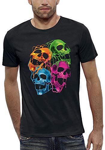 PIXEL EVOLUTION T-Shirt FLUORESZIERENDER SCHÄDEL Herren - größe L - Schwarz von PIXEL EVOLUTION