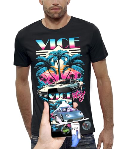 PIXEL EVOLUTION T-Shirt Vice City – Miami Style – T-Shirt 3D in Augmented Reality Herren, Schwarz , S von PIXEL EVOLUTION