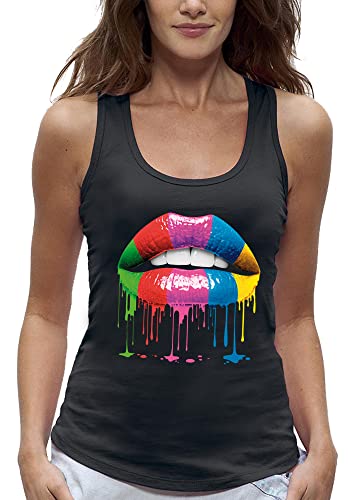 PIXEL EVOLUTION Tank Top Mund MIT FLUORESZIERENDER MALEREI - Damen - größe L - Schwarz von PIXEL EVOLUTION