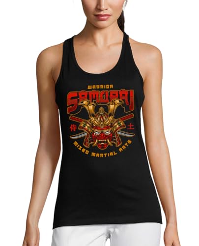 PIXEL EVOLUTION Tanktop Samurai Warrior – Kampfsport – Samurai-Maske Damen, Schwarz , X-Large von PIXEL EVOLUTION