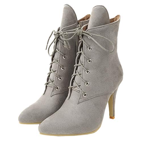 PIXIEFOOT Damen High Heels Stiefeletten mit Schnürung Stiletto Ankle Boots Reißverschluss Knöchelstiefel Spitz 10cm Absatz von PIXIEFOOT