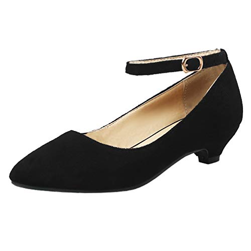 PIXIEFOOT Damen Knöchelriemchen Schnalle Pumps mit Kleinem Absatz Vorne Geschlossen Kitten Heels 3cm Bequeme Schuhe von PIXIEFOOT