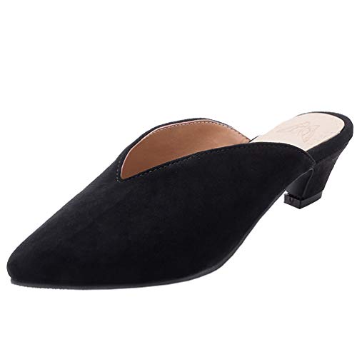 PIXIEFOOT Spitze Mules Kitten Heel Slide Sexy Pantoletten Damen Vorne Geschlossen mit Absatz Slingback Slipper Hinten Offen Niedriger Absatz Schuhe von PIXIEFOOT