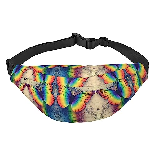 Baseball-Bauchtasche für Männer und Frauen, Crossbody-Taillentasche, große Umhängetasche, mit verstellbaren Gürteln, Regenbogen/Schmetterling, Einheitsgröße von PIXOLE