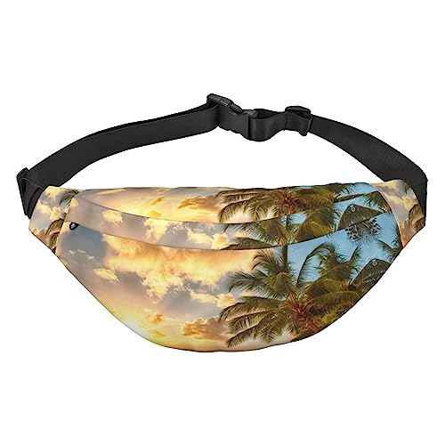 Bauchtasche mit Dampfzug für Herren und Damen, Crossbody-Tasche, große Umhängetasche, mit verstellbaren Gürteln, Sonnenuntergang Hawaii Palme, Einheitsgröße von PIXOLE