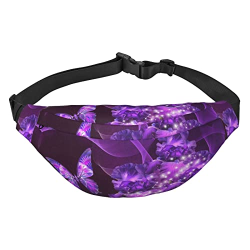 Bauchtasche mit Fledermausmuster für Herren und Damen, Crossbody-Tasche, große Umhängetasche, mit verstellbaren Gürteln, violettfarbener schmetterling, Einheitsgröße von PIXOLE